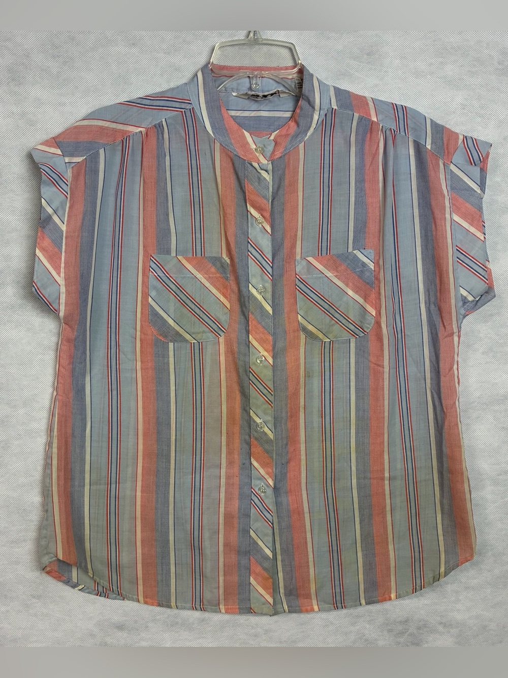 Vtg 80's Shirtstop Shortsleeve Button Up Shirt Womens Sz 16 Red White Blue Flaw